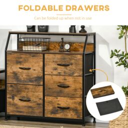 HOMCOM Industrial Drawer Chest 5 Drawers Dresser with Open Shelf in Brown - thumbnail 5