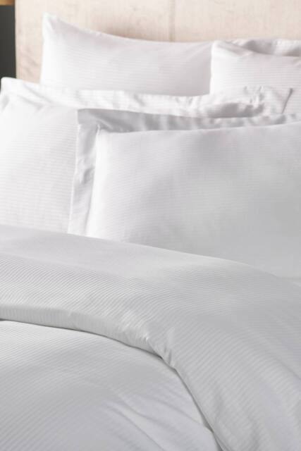 Vision Essentials Satin Stripe 50/50 Polycotton Duvet Cover 180 Thread Count (Duvet Cover Only) in White - Size: Double - image 1