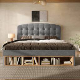 Merax 5FT Velvet Upholstered King Storage Bed with Adjustable Headboard in Grey - thumbnail 9