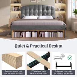 Merax 5FT Velvet Upholstered King Storage Bed with Adjustable Headboard in Grey - thumbnail 5