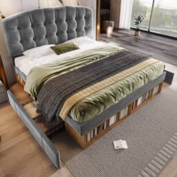 Merax 5FT Velvet Upholstered King Storage Bed with Adjustable Headboard in Grey - thumbnail 1