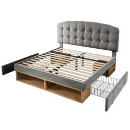 Merax 5FT Velvet Upholstered King Storage Bed with Adjustable Headboard in Grey - thumbnail 6