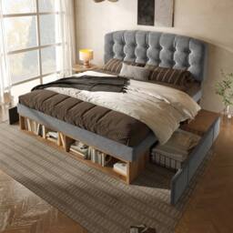 Merax 5FT Velvet Upholstered King Storage Bed with Adjustable Headboard in Grey - thumbnail 7