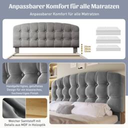 Merax 5FT Velvet Upholstered King Storage Bed with Adjustable Headboard in Grey - thumbnail 3