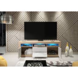 Mex Furniture LTD TV Unit Shine 160cm - Oak & White Gloss Doors & LED Lights - thumbnail 6