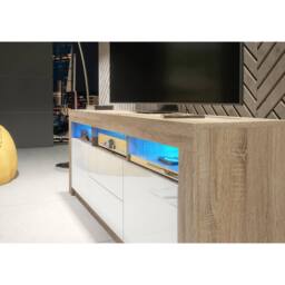 Mex Furniture LTD TV Unit Shine 160cm - Oak & White Gloss Doors & LED Lights - thumbnail 3