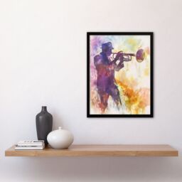 "Artery8 Trombonist Playing Jazz Music Watercolour Musical Framed Art Print in Purple - Size: W12"" x H16""" - thumbnail 4