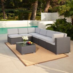 Home Detail Pisa Grey Modular Rattan Garden Sofa Set with Grey Cushions - thumbnail 4