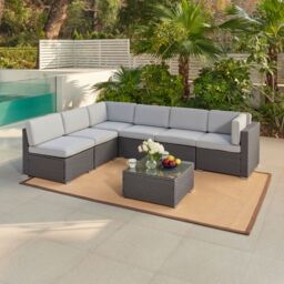 Home Detail Pisa Grey Modular Rattan Garden Sofa Set with Grey Cushions - thumbnail 1