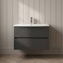 Balterley Chartley 2 Drawer Wall Hung Vanity Basin Unit, Graphite Grey, 800mm in Grey - thumbnail 3