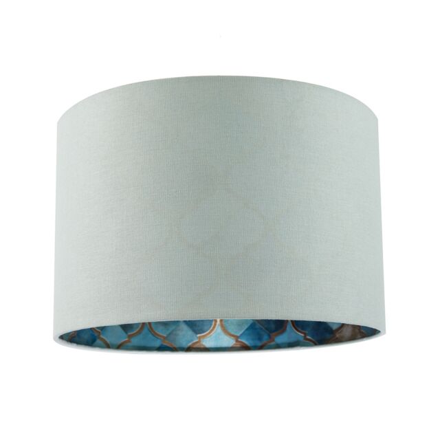 Happy Homewares Designer Duck Egg Linen Lamp Shade with Moroccan Scale Pattern Lining in Duck Egg Blue - Size: 12 inches - image 1