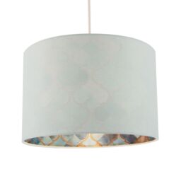 Happy Homewares Designer Duck Egg Linen Lamp Shade with Moroccan Scale Pattern Lining in Duck Egg Blue - Size: 12 inches - thumbnail 2