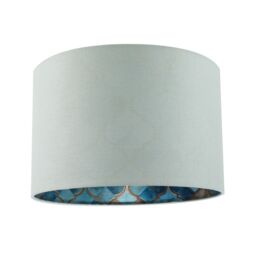 Happy Homewares Designer Duck Egg Linen Lamp Shade with Moroccan Scale Pattern Lining in Duck Egg Blue - Size: 12 inches