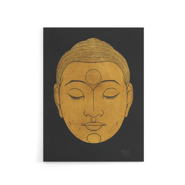 "Artery8 Bronze Gold Head of Buddha Reijer Stolk Canvas Wall Art Print in Black - Size: W18"" x H24""" - image 1