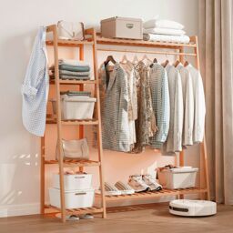 Living and Home Multi-Functional Bamboo Garment Clothes Rack 7-Tier Storage Shelf Coat Hanging Rack in Brown - thumbnail 7