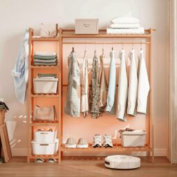 Living and Home Multi-Functional Bamboo Garment Clothes Rack 7-Tier Storage Shelf Coat Hanging Rack in Brown - thumbnail 5