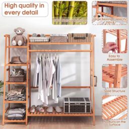Living and Home Multi-Functional Bamboo Garment Clothes Rack 7-Tier Storage Shelf Coat Hanging Rack in Brown - thumbnail 4
