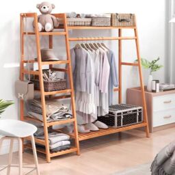 Living and Home Multi-Functional Bamboo Garment Clothes Rack 7-Tier Storage Shelf Coat Hanging Rack in Brown - thumbnail 2