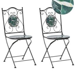 Wyld and Coco Set of 2 Black Folding Metal Garden Chairs Green Ceramic Mosaic Tiles - thumbnail 2
