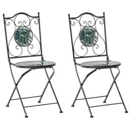 Wyld and Coco Set of 2 Black Folding Metal Garden Chairs Green Ceramic Mosaic Tiles - thumbnail 3