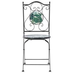 Wyld and Coco Set of 2 Black Folding Metal Garden Chairs Green Ceramic Mosaic Tiles - thumbnail 5