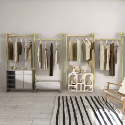 Pirlo Plush Industrial Heavy Duty Pipe Wall-Mounted Floating Shelf With Hanging Rails in Gold - thumbnail 3