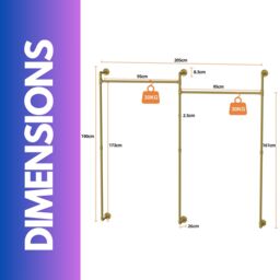 Pirlo Plush Industrial Heavy Duty Pipe Wall-Mounted Floating Shelf With Hanging Rails in Gold - thumbnail 6