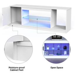 VOGREX Modern LED TV Stand - Entertainment Center Media Unit in White - thumbnail 5