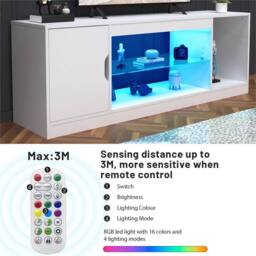 VOGREX Modern LED TV Stand - Entertainment Center Media Unit in White - thumbnail 6