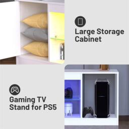 VOGREX Modern LED TV Stand - Entertainment Center Media Unit in White - thumbnail 4
