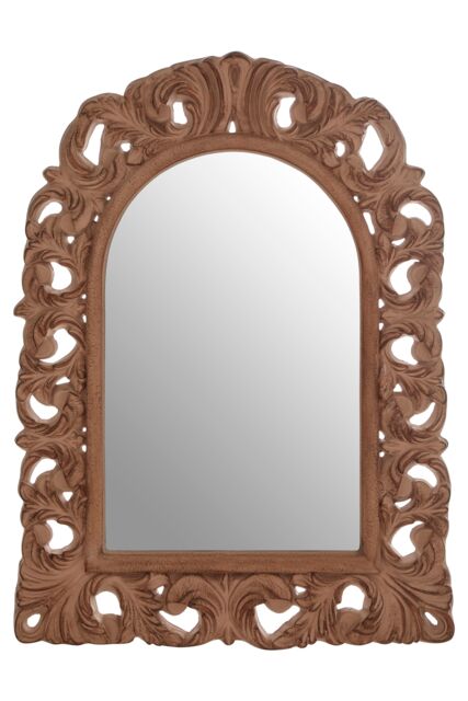 Orsina Antique Brown Arc Leaf Wall Mirror, Classical Dressing Mirror, Wall Mirror With Fleur-de-Lis & Leaf Details - image 1