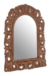 Orsina Antique Brown Arc Leaf Wall Mirror, Classical Dressing Mirror, Wall Mirror With Fleur-de-Lis & Leaf Details - thumbnail 2