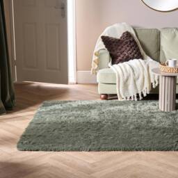 OHS Soft Fluffy Rug Anti-Slip Carpet Area Floor Mat in Dark Green - Size: 80 cm x 150 cm - thumbnail 1