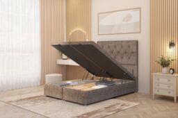 Somnior Ziggy Tweed Fabric Ottoman Bed Base with Floor Standing Headboard in Brown - Size: Super King - thumbnail 1