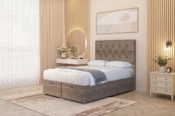 Somnior Ziggy Tweed Fabric Ottoman Bed Base with Floor Standing Headboard in Brown - Size: Super King - thumbnail 2