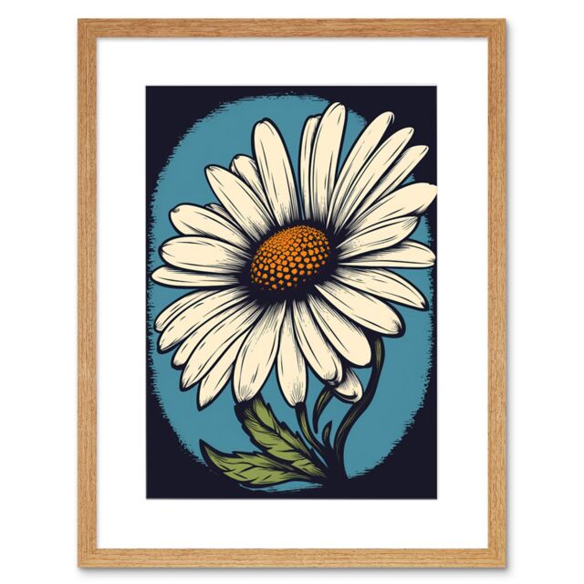 "Artery8 Wall Art Print A Single Daisy Flower Bloom Bold Rockabilly Americana 50s Artwork Framed 9X7 Inch in Beige - Size: W7"" x H9""" - image 1