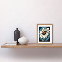 "Artery8 Wall Art Print A Single Daisy Flower Bloom Bold Rockabilly Americana 50s Artwork Framed 9X7 Inch in Beige - Size: W7"" x H9""" - thumbnail 2