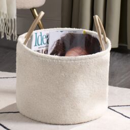 OHS Storage Basket Handles Teddy Boucle Fleece Hamper Home Laundry Clothes Organiser in Cream - thumbnail 3