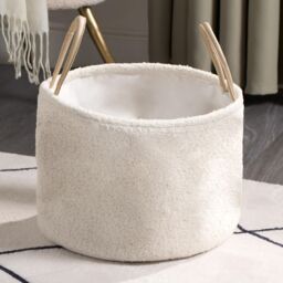 OHS Storage Basket Handles Teddy Boucle Fleece Hamper Home Laundry Clothes Organiser in Cream