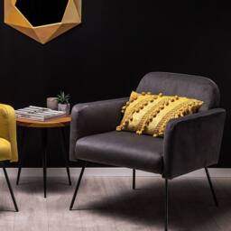 Wyld and Coco Armchair Grey Velvet Black Metal Legs - thumbnail 1
