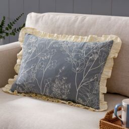 Wylder Mae Embroidered 100% Cotton Cushion in Blue - Size: 50 cm x 35 cm