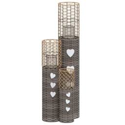 Berkfield Home Elegant Candle Holders 3 pcs Grey Wicker - thumbnail 3