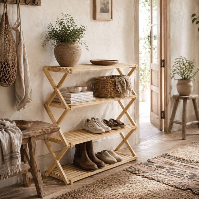 Wyld Haus Taseyo Sori Natural Bamboo 4 Tier Folding Shoe Rack - image 1