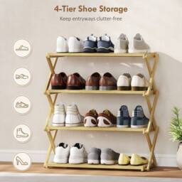 Wyld Haus Taseyo Sori Natural Bamboo 4 Tier Folding Shoe Rack - thumbnail 8