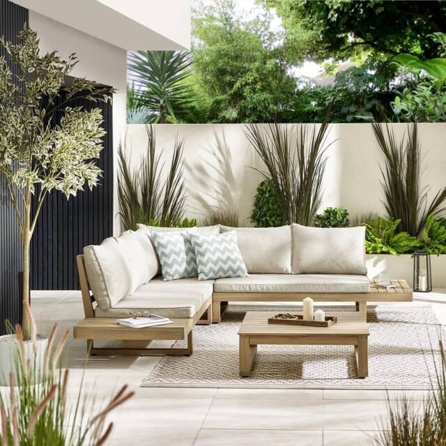 FurnitureboxUK Brisa Solid Wood 5 Seat Outdoor Sofa Set in Beige - image 1