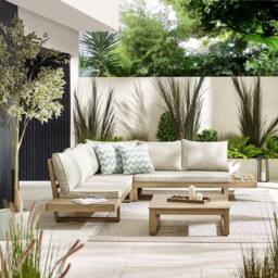 FurnitureboxUK Brisa Solid Wood 5 Seat Outdoor Sofa Set in Beige - thumbnail 1