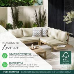 FurnitureboxUK Brisa Solid Wood 5 Seat Outdoor Sofa Set in Beige - thumbnail 8