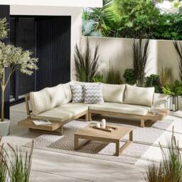 FurnitureboxUK Brisa Solid Wood 5 Seat Outdoor Sofa Set in Beige - thumbnail 2