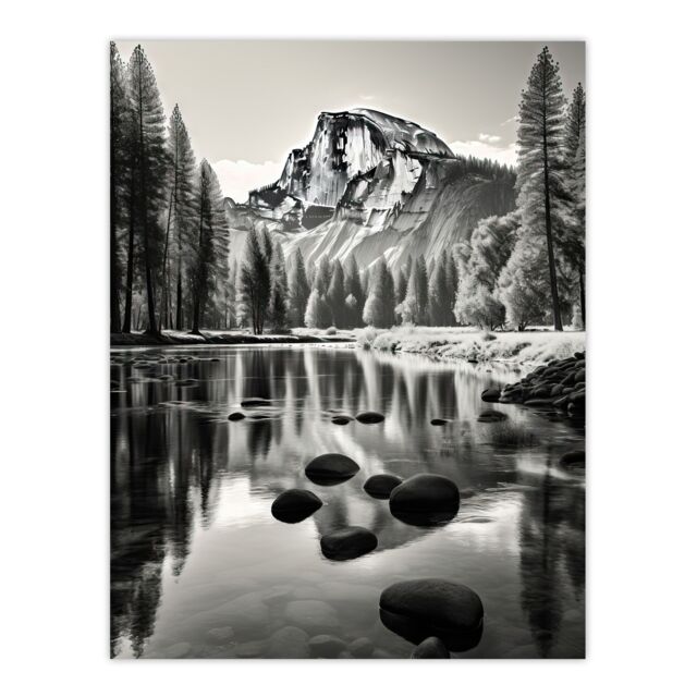 "Artery8 Majestic Yosemite Valley Iconic Half Dome Black & White Photo Photography Extra Large XL Unframed Wall Art Poster Print - Size: W24"" x H32""" - image 1