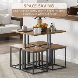 EONLION 5pc Kitchen Dining Set Wood Bar Table Chair in Brown - Size: 100 cm - thumbnail 3